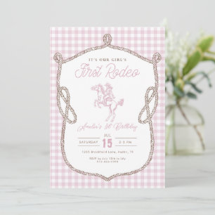 Invitation Première Rodeo Anniversaire Cowboy Gingham Rose 