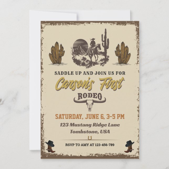 Invitation Première Rodéo Cowboy Fête d'anniversaire Invitati (Devant)