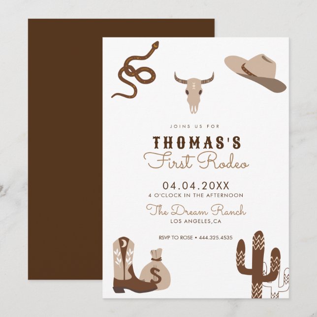 Invitation Première Rodéo Cowboy Fête d'anniversaire Invitati (Devant / Derrière)