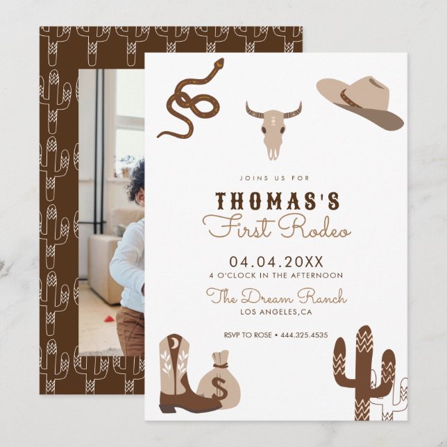 Invitation Première Rodéo Cowboy Fête d'anniversaire Invitati (Devant / Derrière)