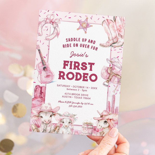 Invitation Première Rodéo Cowgirl Enfants 1er Anniversaire In (Créateur téléchargé)
