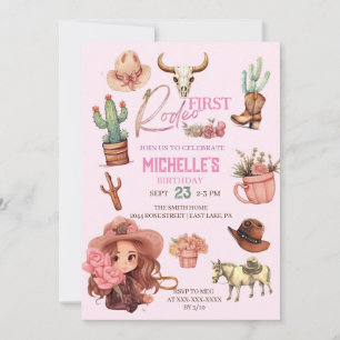 Invitation Première Rodéo Rose Cowgirl Western Anniversaire