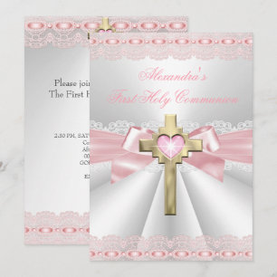 Invitation Première Sainte Communion 1ère Croix d'Or Filles R