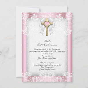 Invitation Première Sainte Communion 1ère Fille Croix Rose 8