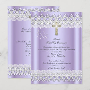 Invitation Première Sainte Communion 1ère Filles Croix Lavand