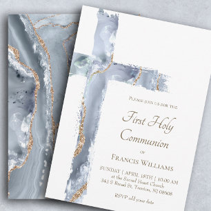 Invitation Première Sainte Communion agate bleue Sainte Croix