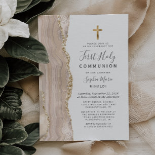 Invitation Première Sainte Communion Agate Ivoire Paillettes 