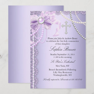 Invitation Première Sainte Communion Arc Perle Jolie Violet
