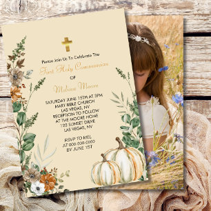 Invitation Première Sainte Communion Automne Rustique Brown F