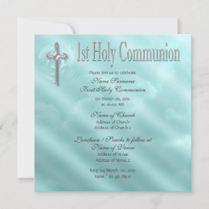 Invitation Première sainte communion bleu religieux