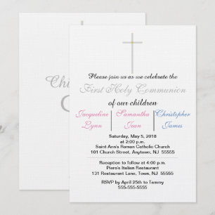 Invitation Première Sainte Communion bleu rose Triplets Invit