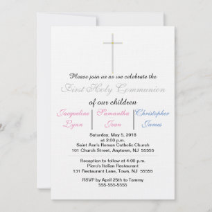 Invitation Première Sainte Communion bleu rose Triplets Invit