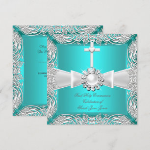 Invitation Première Sainte Communion Bleu Turquoise Blanc Arg