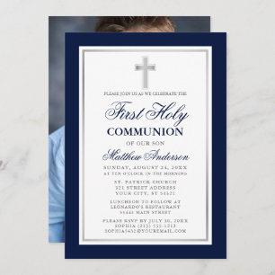 Invitation Première Sainte Communion Blue Silver Photo
