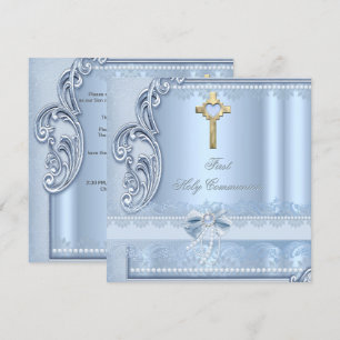 Invitation Première Sainte Communion Broderie Bleue Confirmat