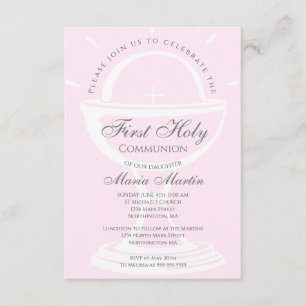 Invitation Première Sainte Communion Chalice Pink Girl