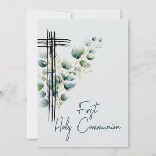 Invitation Première Sainte Communion Croix Bleue Botanique Mo