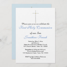 Invitation Première Sainte Communion Croix Fils Gris Bleu