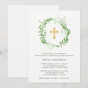 Invitation Première sainte communion de guirlande botanique