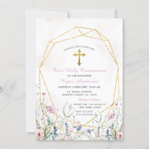 Invitation Première sainte communion du Fleur sauvage géométr