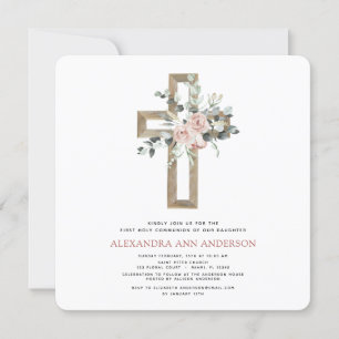 Invitation Première Sainte Communion Dusty Rose Rose Verdure
