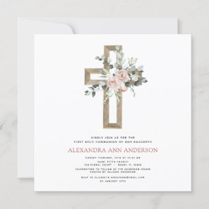 Invitation Première Sainte Communion Dusty Rose Rose Verdure