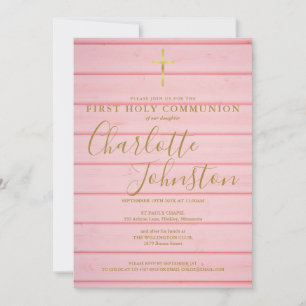 Invitation Première Sainte Communion écriture Bois Rustique R