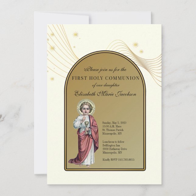 Invitation Première Sainte Communion Élégant Jésus (Devant)