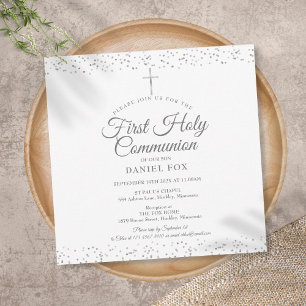 Invitation Première Sainte Communion Élégant Stardust Argenté