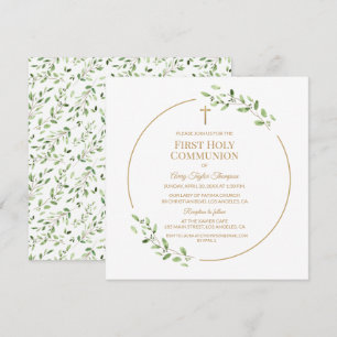 Invitation Première Sainte Communion élégante croix dorée ave