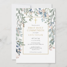 Première Sainte Communion Élégante Fleurie Or