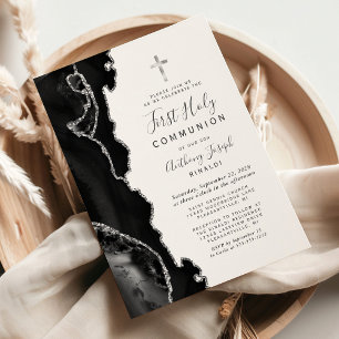 Invitation Première Sainte Communion en Agate Noire avec Pail