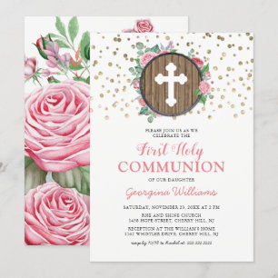 Invitation Première Sainte Communion Fille Croix religieuse