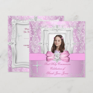 Invitation Première Sainte Communion Fille Jolie Photo Rose