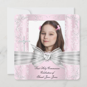 Invitation Première Sainte Communion Fille Jolie Rose Photo 2