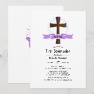 Invitation Première Sainte Communion Fille Violette