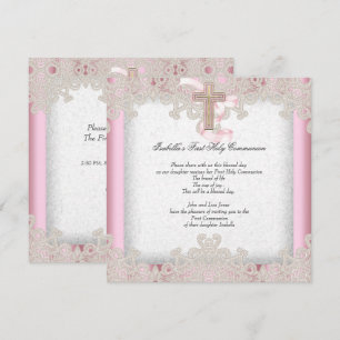 Invitation Première Sainte Communion Filles Croix Rose 1ère 7