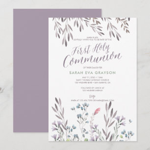 Invitation Première sainte communion fleur sauvage