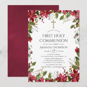 Invitation Première Sainte Communion Fleurie Aquarelle Bourgo