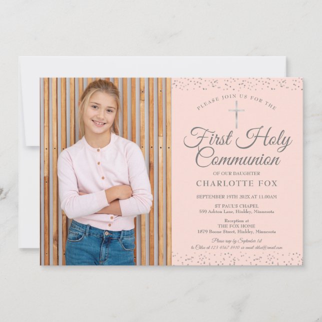 Invitation Première Sainte Communion Photo de la poussière d' (Devant)