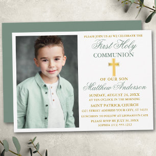 Invitation Première Sainte Communion Photo Sage Vert Or