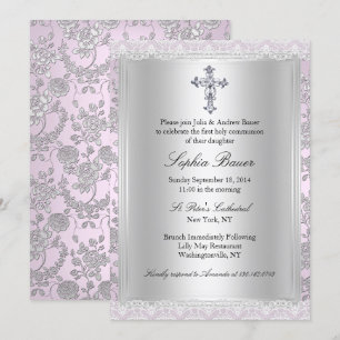 Invitation Première Sainte Communion Pretty Lace Rose