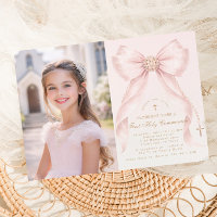 Première Sainte Communion Rose Pâle Nœud Chrétien