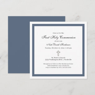 Invitation Première Sainte Communion Simple Bleu Blanc