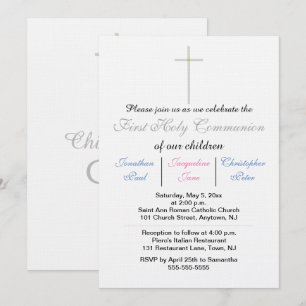 Invitation Première Sainte Communion Triplés Bleu Rose