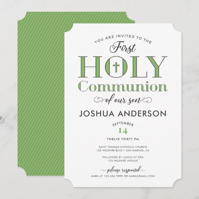 Invitation Première sainte communion typographique (Devant / Derrière)