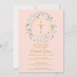 Invitation Première Sainte Communion Verdure Rouge Or rose