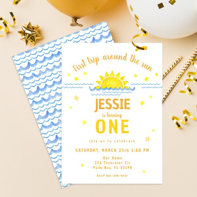 Invitation Première visite aquarelle autour du soleil Invitat (Créateur téléchargé)