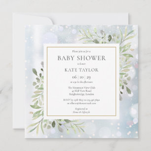 Invitation Premières flocons de neige Verdure Baby Shower S