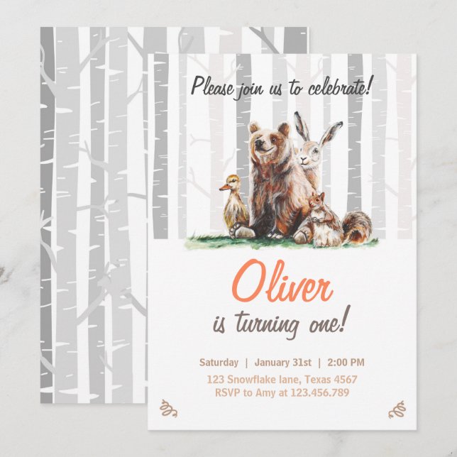 Invitation Premiers animaux de forêt d'invitation (Devant / Derrière)